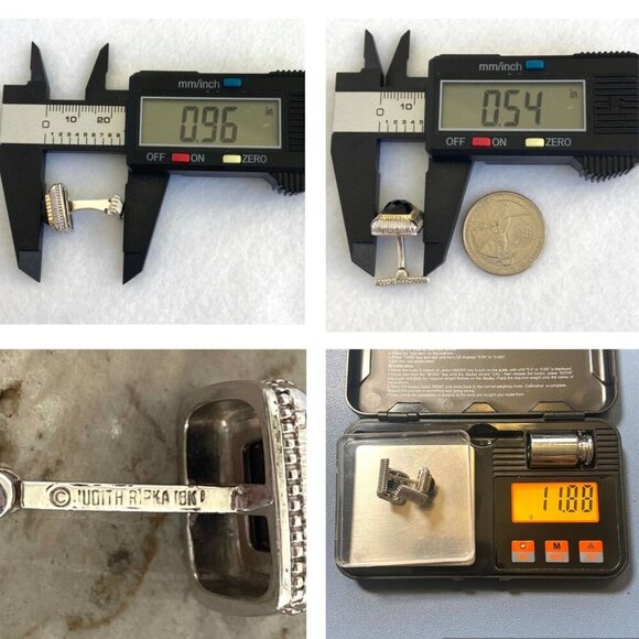 Judith Ripka Sterling Silver 925 18K Yellow Gold Faceted Black Onyx Cuff Links - Picture 10 of 16